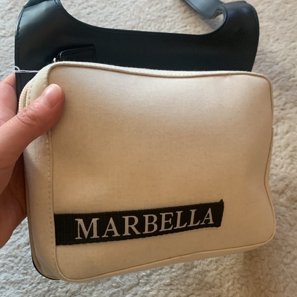 Vintage 90s Designer Marbella Cotton Shoulder Bag Leather Adjustable Strap - Picture 13 of 17